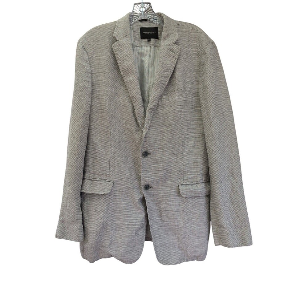 Banana Republic Modern Slim Fit Linen Houndstooth Blazer Gray 42L Long
